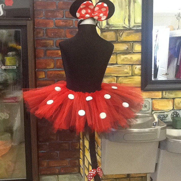 Adult Minnie mouse tutu with tail and light up polk a dot bow with mouse ears