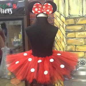 Adult Minnie mouse tutu with tail and light up polk a dot bow with mouse ears